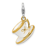White Cup Saucer Clip-On Charm Pendant in Real 925 Sterling Silver