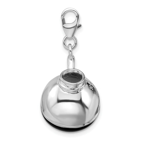 Sterling Silver Coffee Pot Pendant Charm with Black Enamel Accent, Unisex Jewelry