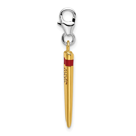 Sterling Silver Chopstick Pendant with Red Tips and Asian Text, Culinary-Inspired Charm