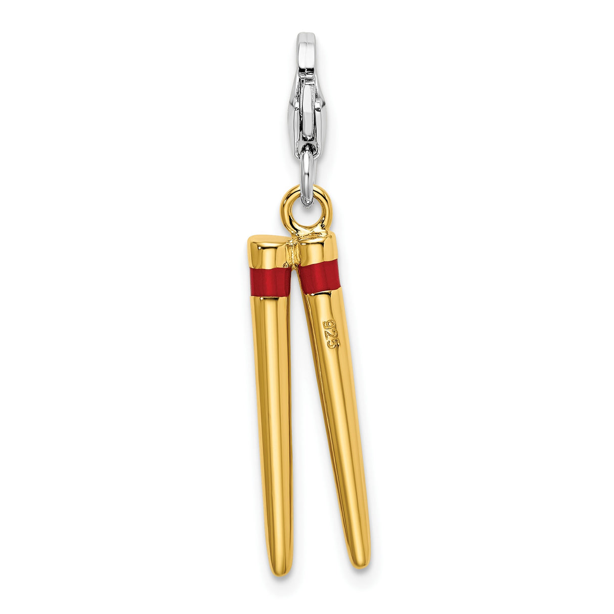 Sterling Silver Chopstick Pendant with Red Tips and Asian Text, Culinary-Inspired Charm