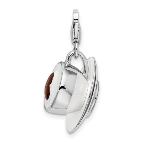 3-D Cappuccino Clip-On Charm Pendant in Real 925 Sterling Silver