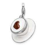 3-D Cappuccino Clip-On Charm Pendant in Real 925 Sterling Silver