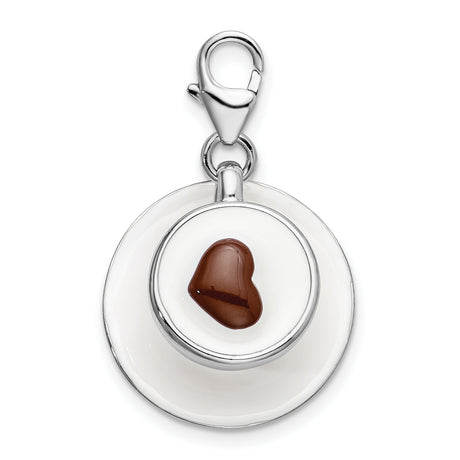 3-D Cappuccino Clip-On Charm Pendant in Real 925 Sterling Silver