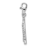 Sterling Silver Flute Charm Pendant with Lobster Clasp, 3D Musical Instrument for Musicians