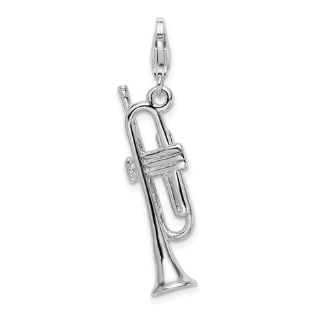 Sterling Silver Charm Pendant, Trumpet Musical Instrument Design, Unisex Jewelry for Music Lovers