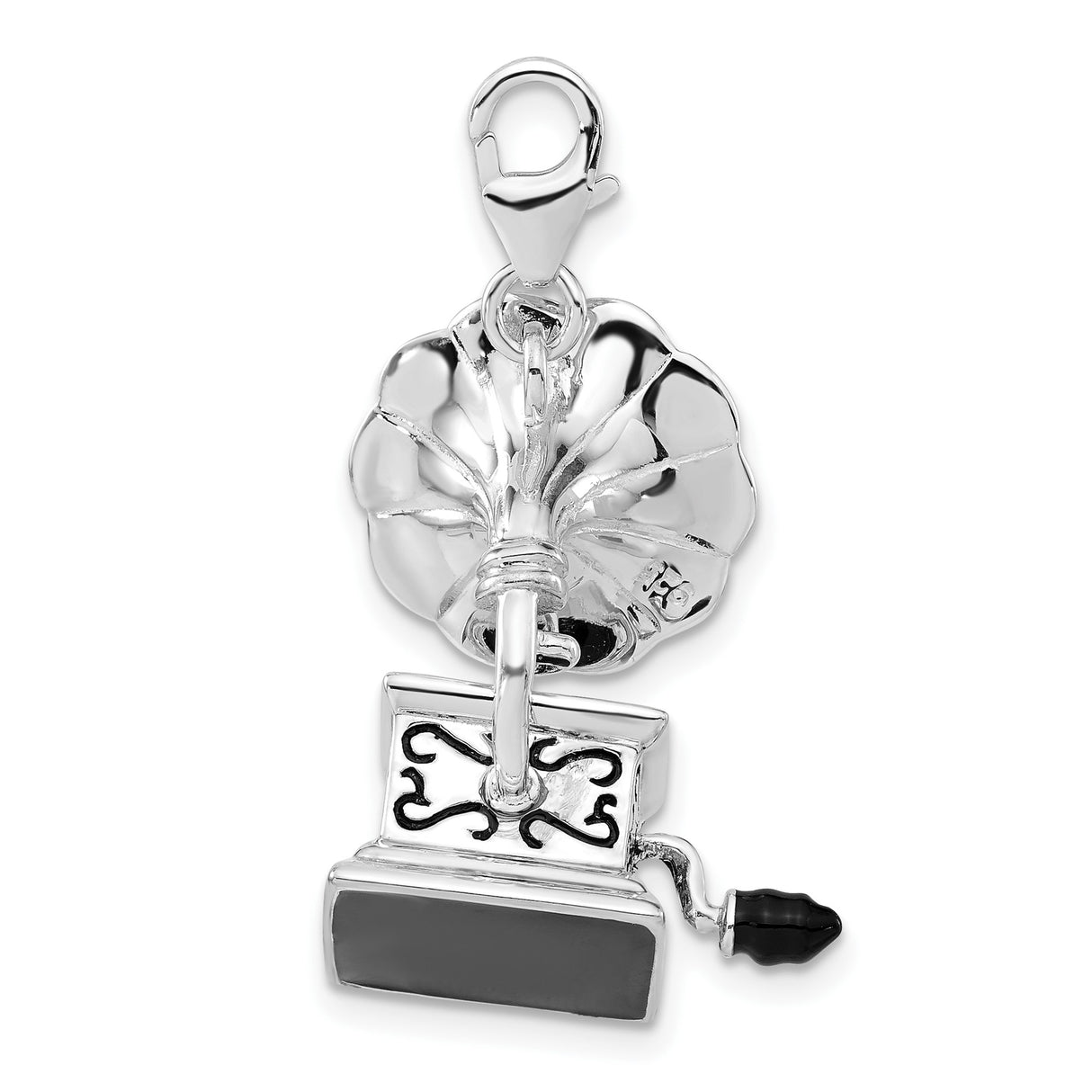 Sterling Silver Gramophone Pendant Charm, Vintage Phonograph Design, Retro Music Jewelry