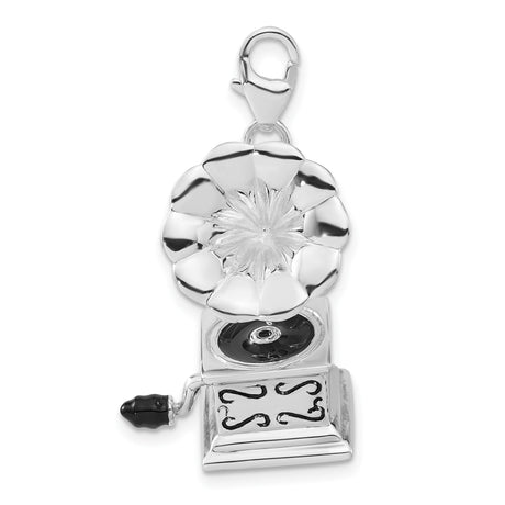 Sterling Silver Gramophone Pendant Charm, Vintage Phonograph Design, Retro Music Jewelry