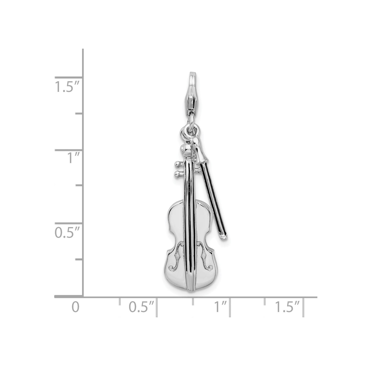 Sterling Silver Violin Pendant Charm with Bow, Musical Instrument Design for Musicians
