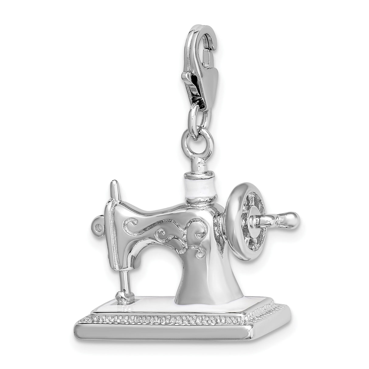 Sterling Silver Sewing Machine Charm Pendant with Vintage Scrollwork Design