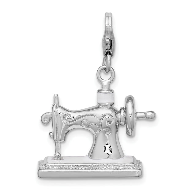 Sterling Silver Sewing Machine Charm Pendant with Vintage Scrollwork Design