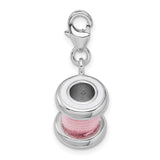 3-D Pink Spool Of Thread Clip-On Charm Pendant in Real 925 Sterling Silver