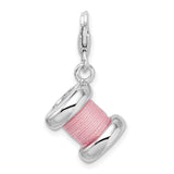3-D Pink Spool Of Thread Clip-On Charm Pendant in Real 925 Sterling Silver
