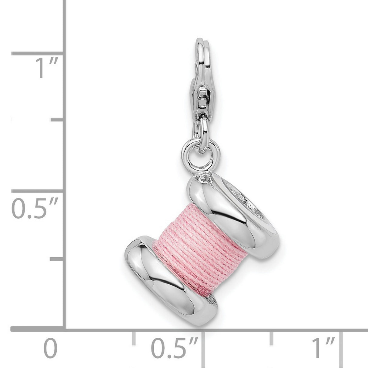 3-D Pink Spool Of Thread Clip-On Charm Pendant in Real 925 Sterling Silver