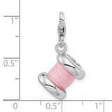 3-D Pink Spool Of Thread Clip-On Charm Pendant in Real 925 Sterling Silver