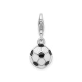 Sterling Silver Soccer Ball Charm with Lobster Clasp, Black and White Enamel Design