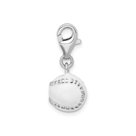 Sterling Silver Baseball Charm Pendant with Enamel Detailing and Lobster Clasp