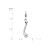 Golf Club With Cultured Pearl For Ball Clip-On Charm Pendant in Real 925 Sterling Silver