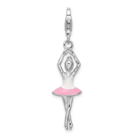 Sterling Silver Ballerina Charm Pendant with Pink and White Enamel Tutu