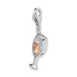 Sterling Silver Wine Glass Pendant with Pink Gemstone and Grape Cluster Detail