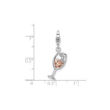 Sterling Silver Wine Glass Pendant with Pink Gemstone and Grape Cluster Detail