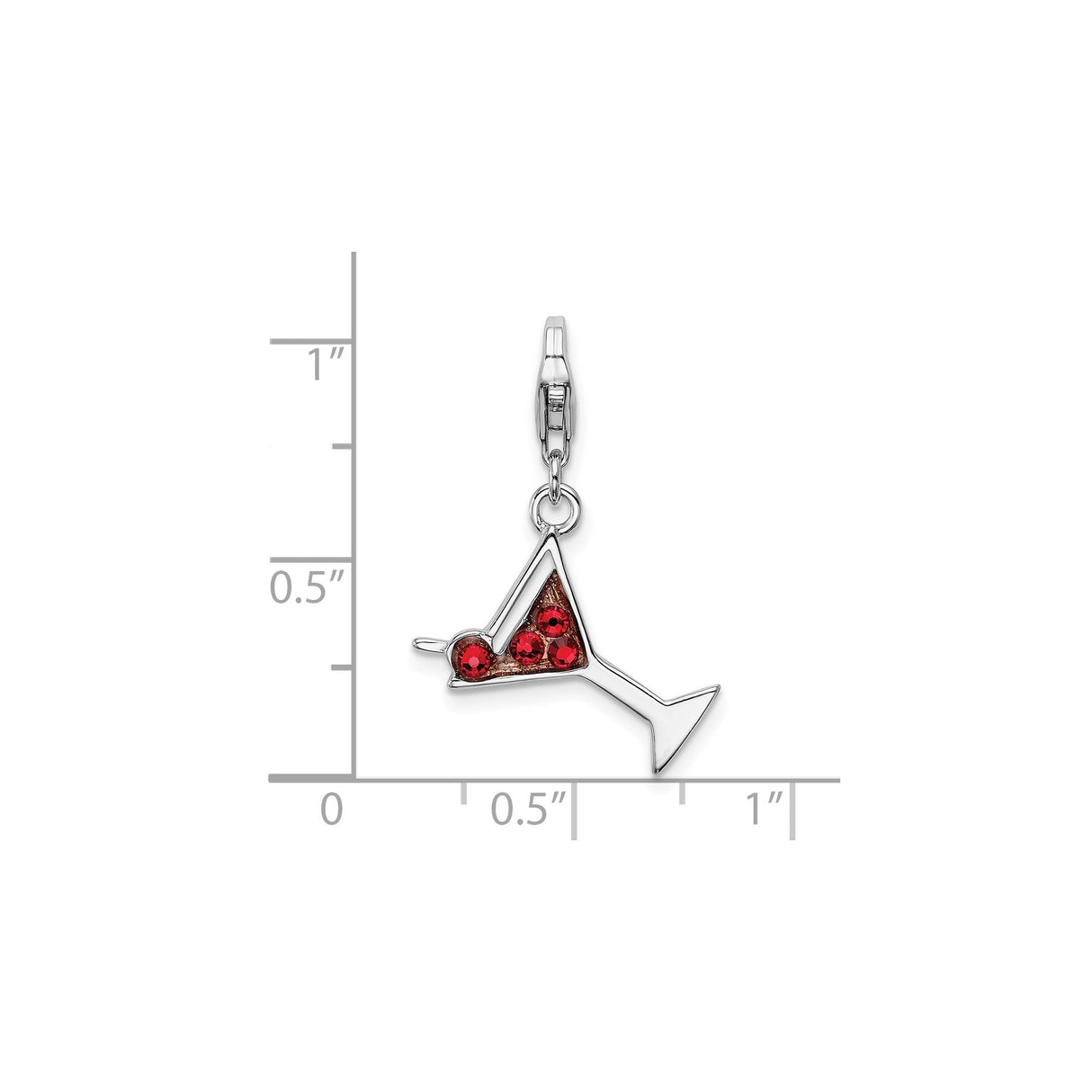 Sterling Silver Martini Glass Charm with Red Crystal, Lobster Clasp Party Theme Jewelry Piece