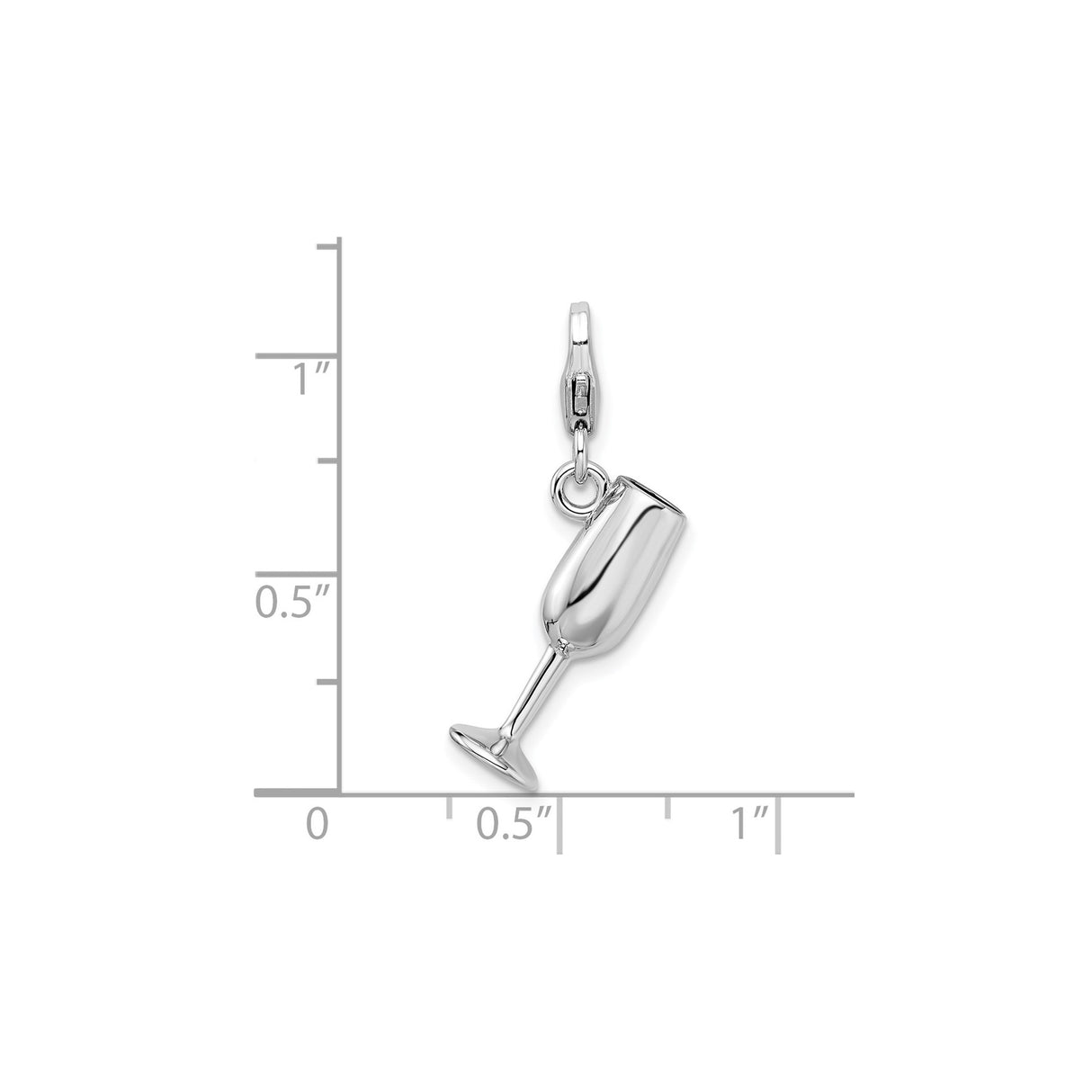 Sterling Silver Champagne Glass Charm Pendant, 3D Wine Flute Design with Lobster Clasp