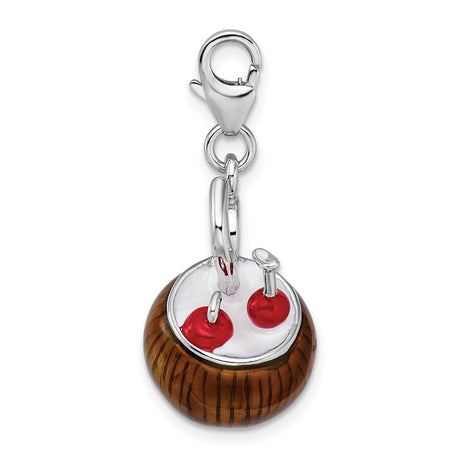 Sterling Silver Tropical Drink Charm with Enamel Umbrella, Lemon Slice, and Straw