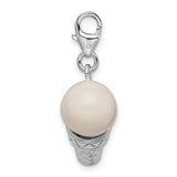 3-D Ice Cream Cone Clip-On Charm Pendant in Real 925 Sterling Silver