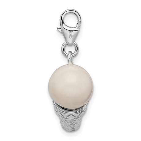 3-D Ice Cream Cone Clip-On Charm Pendant in Real 925 Sterling Silver