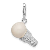3-D Ice Cream Cone Clip-On Charm Pendant in Real 925 Sterling Silver