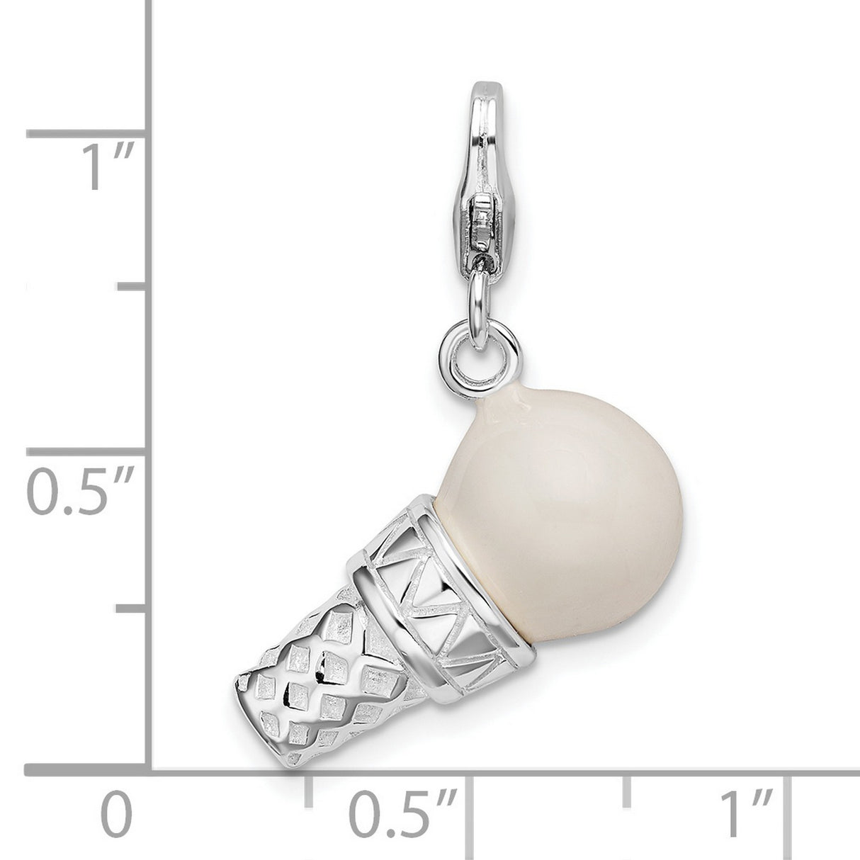 3-D Ice Cream Cone Clip-On Charm Pendant in Real 925 Sterling Silver