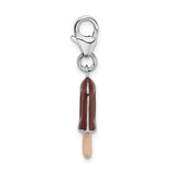 Sterling Silver Popsicle Charm with Brown Enamel, Fun Food Jewelry for Women or Teens