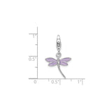 Sterling Silver Dragonfly Pendant with Light Purple Enamel and Cubic Zirconia Accents