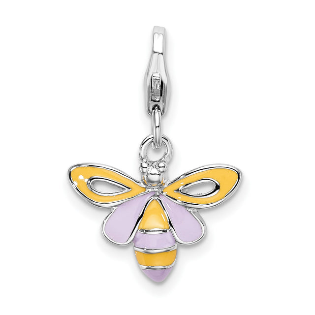 Bee Clip-On Charm Pendant in Real 925 Sterling Silver