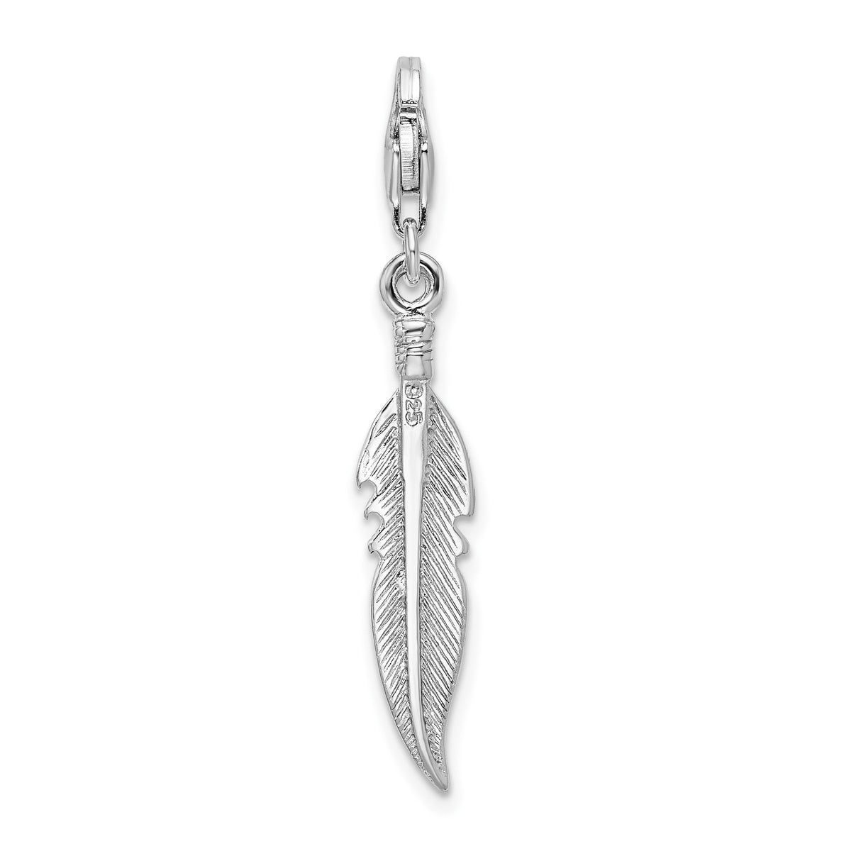 Sterling Silver Feather Charm Pendant, Detailed Tribal Boho Design for Women