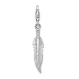Sterling Silver Feather Charm Pendant, Detailed Tribal Boho Design for Women