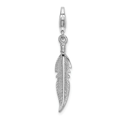 Sterling Silver Feather Charm Pendant, Detailed Tribal Boho Design for Women
