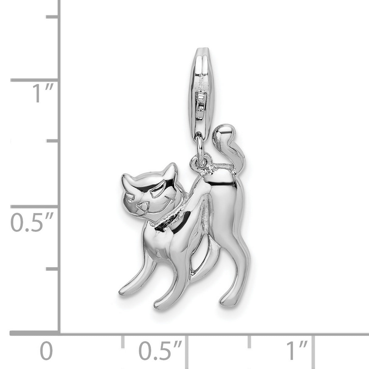 Scary Hunched Cat Clip-On Charm Pendant in Real 925 Sterling Silver