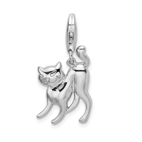 Scary Hunched Cat Clip-On Charm Pendant in Real 925 Sterling Silver