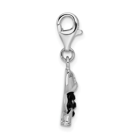 Black Crystal Cat Clip-On Charm Pendant in Real 925 Sterling Silver