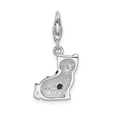 Black Crystal Cat Clip-On Charm Pendant in Real 925 Sterling Silver