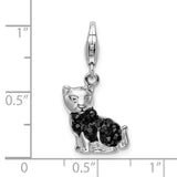 Black Crystal Cat Clip-On Charm Pendant in Real 925 Sterling Silver