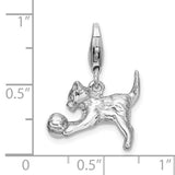 3-D Polished Kitten and Ball w Lobster Clasp Charm Pendant in Real 925 Sterling Silver