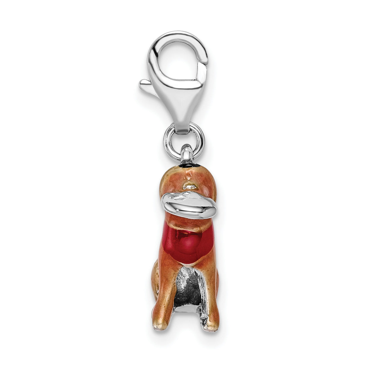 Sterling Silver Dachshund Charm with Red Collar, Enamel Dog Pendant, Animal Theme Jewelry