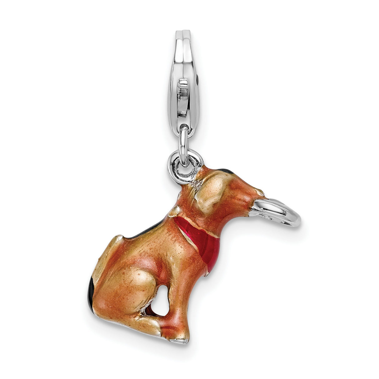 Sterling Silver Dachshund Charm with Red Collar, Enamel Dog Pendant, Animal Theme Jewelry