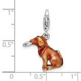 Sterling Silver Dachshund Charm with Red Collar, Enamel Dog Pendant, Animal Theme Jewelry
