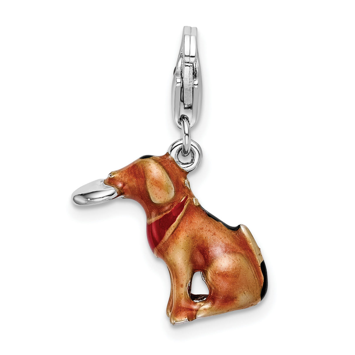 Sterling Silver Dachshund Charm with Red Collar, Enamel Dog Pendant, Animal Theme Jewelry