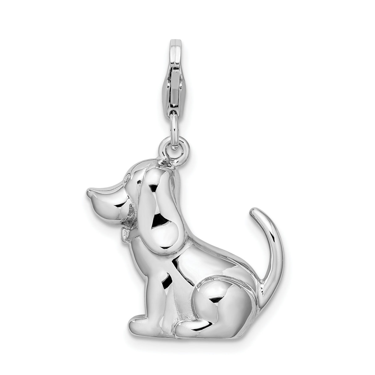 Sterling Silver Dog Charm Pendant with Sitting Beagle Puppy Design for Women or Charm Bracelet