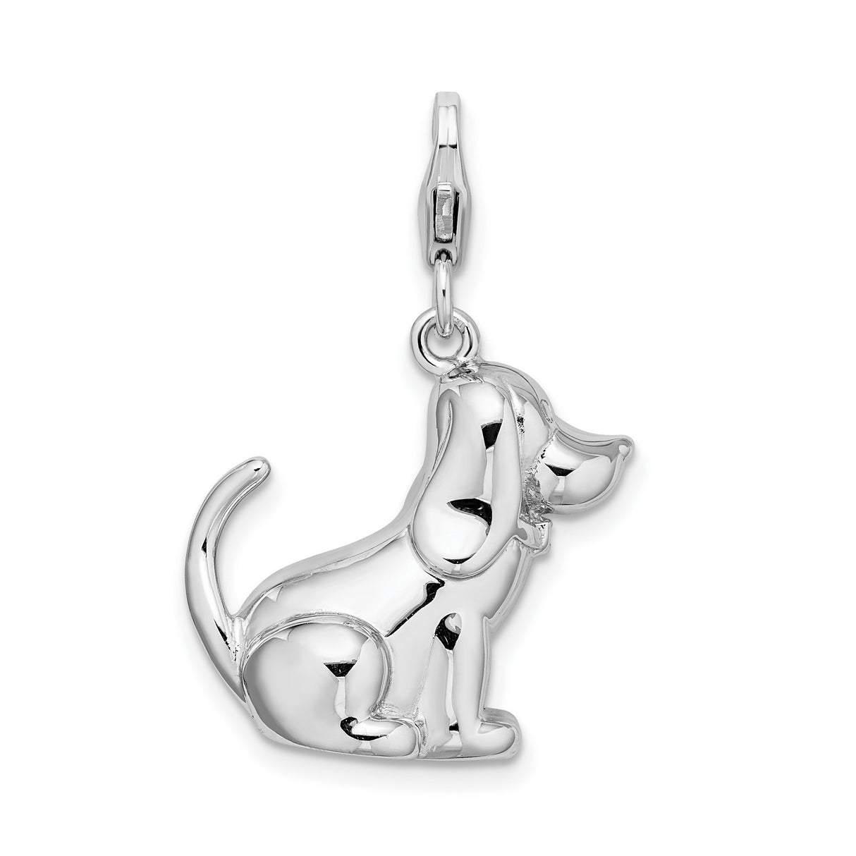 Sterling Silver Dog Charm Pendant with Sitting Beagle Puppy Design for Women or Charm Bracelet