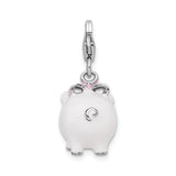 Sterling Silver Pig Charm Pendant with Pink and White Enamel, 3D Animal Totem Design